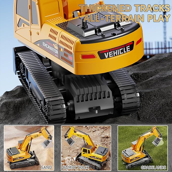 Remote Control Excavator for Boys 4-7, RC Excavator for Kids, 27 MHz Construction Trucks Vehicles Toys for Toddlers 1-3 3-5 4-7 with Metal Shovel and Light Birthday Boys Gifts