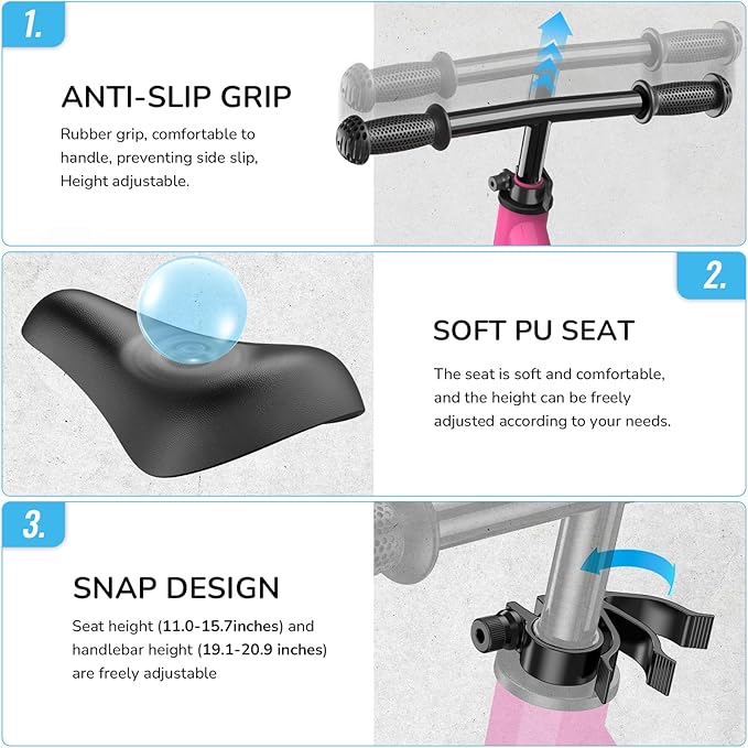 Umatoll Toddler Balance Bike 2 Year Old, Kids Bike Toy for 18 Months to 5 Years Old, Tool-Free Adjustment, Birthday Gifts for 2-3 Boys Girls, No Pedal