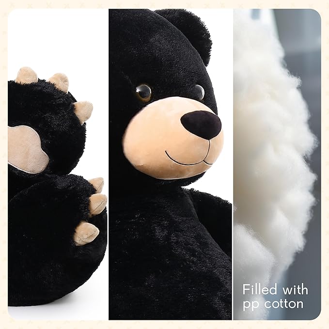 Tezituor 59in Big Teddy Bear Stuffed Animal, Giant Black Stuffed Animal for Baby Shower,Christmas,Valentine's Day or Birthday,5ft Life Size Large Plush Bear for Girlfriend Boyfriend Kids Adult