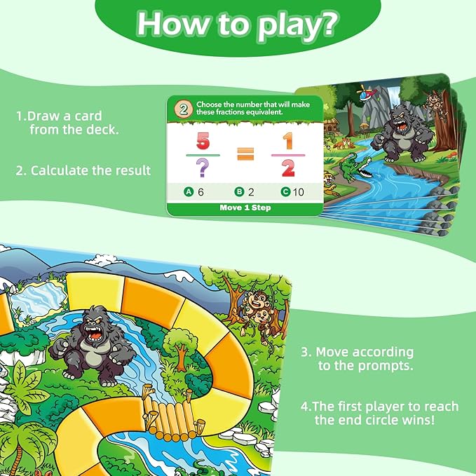 Forest Fraction Board Game|Math Games for Kids|Fraction Play Games - Gr. 3-4|Educational Learning Board Games for Boys and Girls|Classroom Travel Indoor Outdoor Family Game