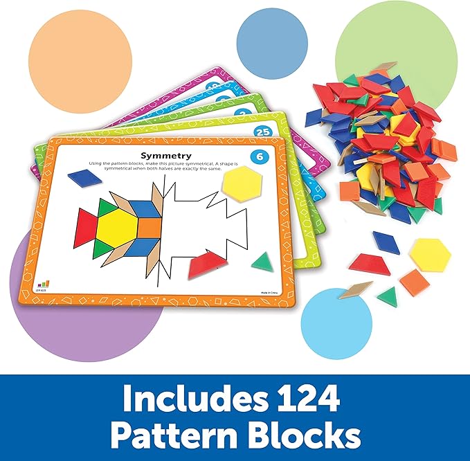Learning Resources Pattern Block Math Activity Set - 144 Pieces, Age 5+, Educational Kindergartner Games, Fine Motor Skills