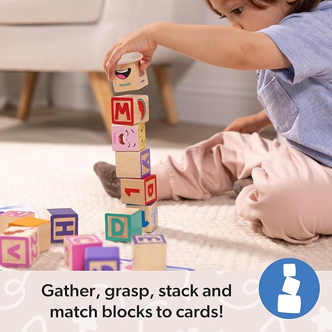 Ms. Rachel Melissa & Doug Letter, Number, and Game Wooden Learning Blocks with Activity Cards for Girls and Boys Toddlers Ages 18 Months+ - FSC Certified