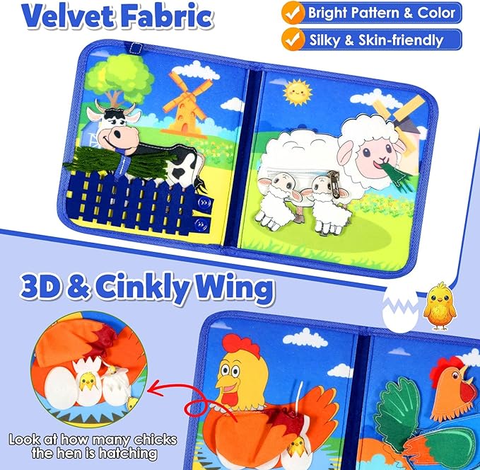 GOLIYEAN Montessori Busy Book for Toddlers 1-3, Busy Board Montessori Toys for 1 Year Old Boy Birthday Gifts, Educational Learning Sensory Activity Books, Quiet Book Travel Toys for Airplane Car