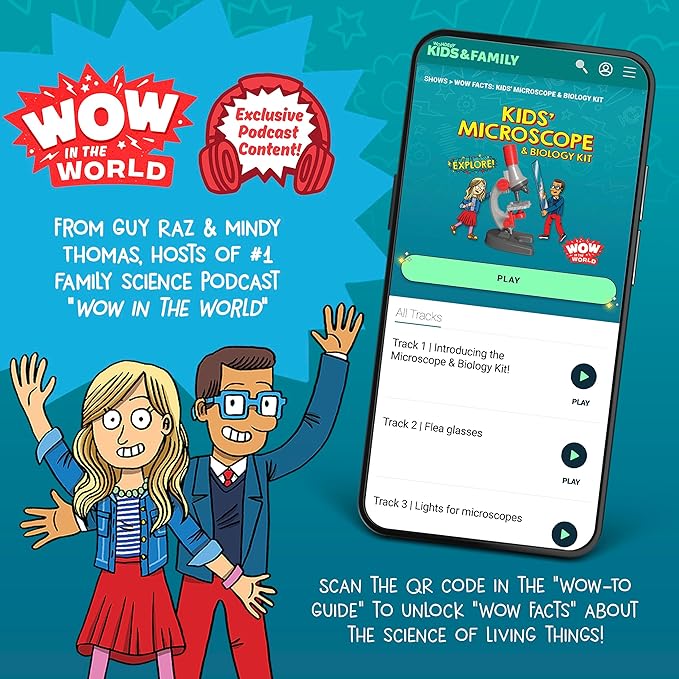 Wow in The World Kids’ Microscope & Biology Kit, Up to 720x Magnification, LED Illumination, Prepared & Blank Slides, Companion Audio Content, Beginner Science Gift for Ages 6+ by Thames & Kosmos