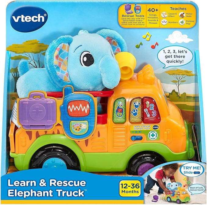 VTech Learn and Rescue Elephant Truck Pull Toy with Plush Elephant