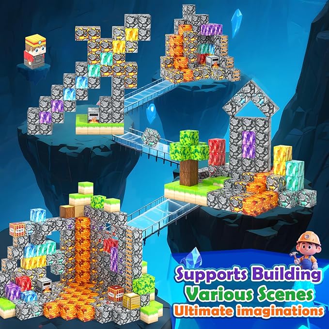 Magnetic Blocks -150 Magnetic Building Blocks STEM Toy, Stacking Mine Magnet World Craft Cubes for Kids, Game Gift for Boys Girls Age 3-5 5-7 4-8 8-12