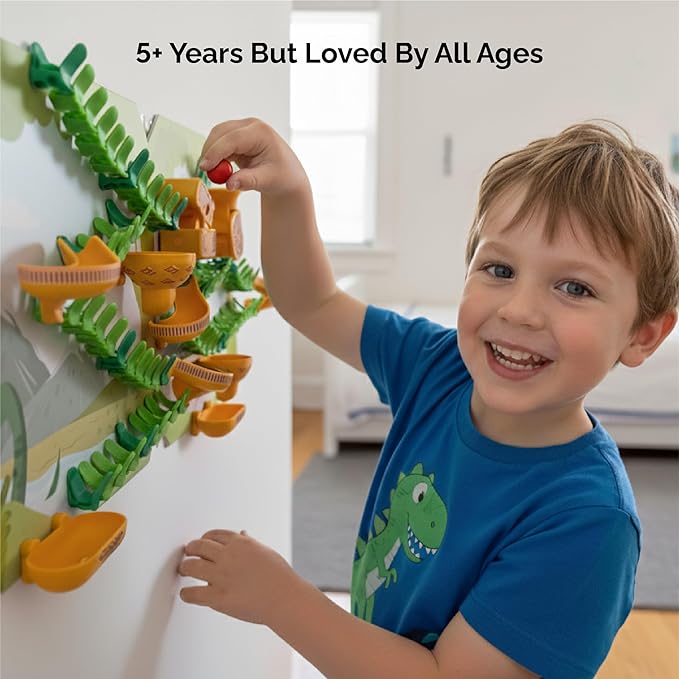 Oribel VertiPlay Magnetic Marble Run | Builder Set STEM Toy | Creative Free Play Construction Kit for Kids | Works on Fridges, Lockers & Metal Surfaces | Builder Set (75) (Dino Quest)
