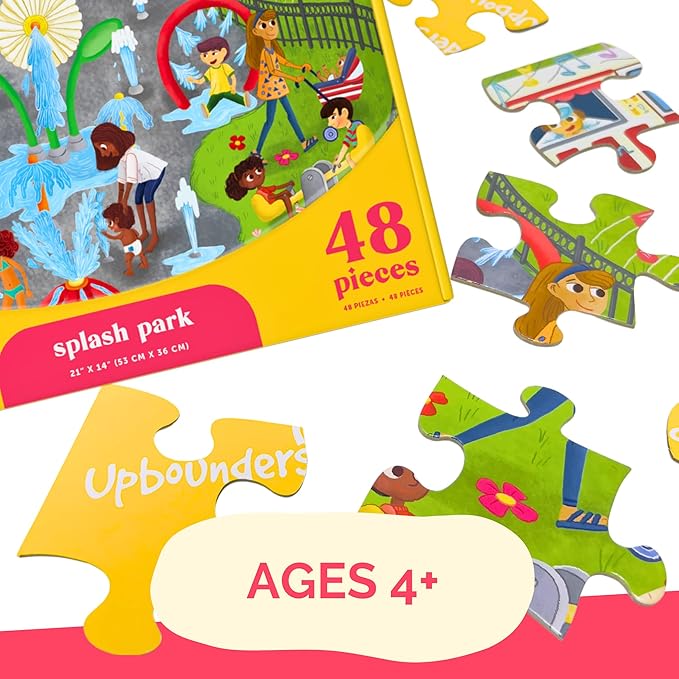 Upbounders Little Likes Kids - Splash Park Jumbo Puzzle, 48 Pieces, Beginner Jigsaw Floor Puzzle with Multicultural Family Children Preschoolers at Play, Age 4-8