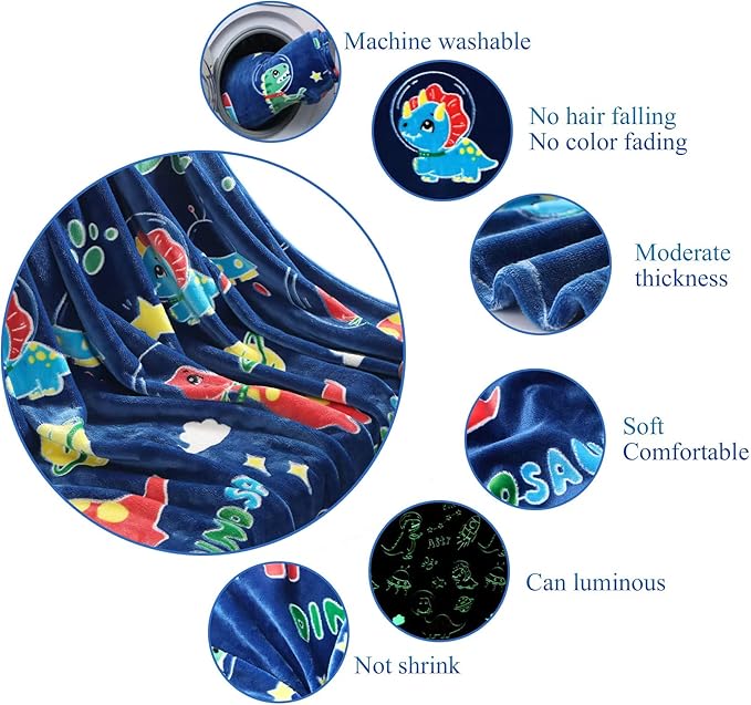 SALIMAH Glow in The Dark Blanket Dinosaur Gifts for Girls, Toys for Girls Boys Age 2 3 4 5 6 7 8 9 10 Year Old, Soft Kids Blankets Gifts for Grandkids Teens for Christmas Birthday, 50"x60"