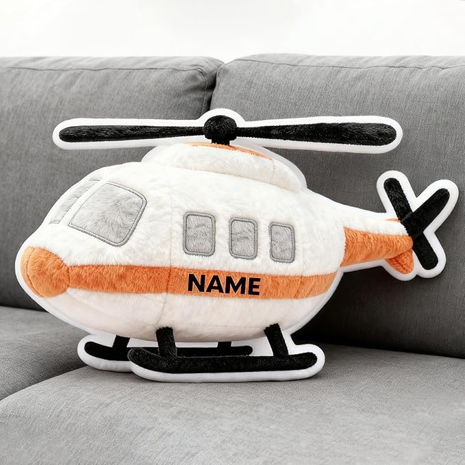 Custom Helicopter Shaped Pillow Cute Personalized Name Plush Doll, Double-Sided Construction Engineering Vehicle Pillow for Kids, Birthday gifts for Boys and Girls Sofa Decorative Pillows 8-32in