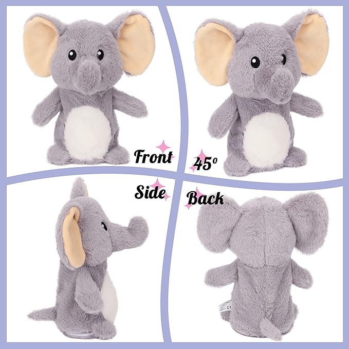 Hopearl Talking Elephant Repeats What You Say Nodding Electric Interactive Animated Toy Speaking Plush Buddy Gift for Toddlers, Grey, 8''
