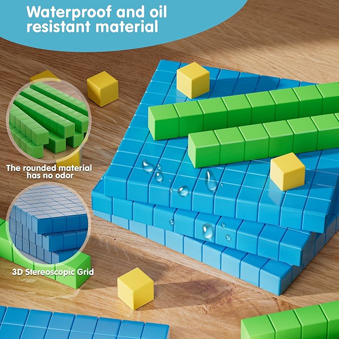 Plastic Base Ten Blocks 143 pcs Place Value Blocks Kindergarten Counting Cubes for Kids Math, Math Manipulatives for Early Counting Math Toy for 1st Grade