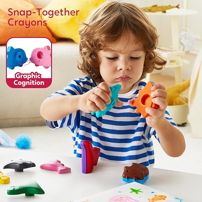 SYNCFUN 100% Pure Large Beeswax Crayons, Bath Crayons Bath Toy for Kids, Easy to Hold & Mold Free Bathtub Toys for Shower, Toddler Art Supplies, Gift for Christmas (Dinosaur Theme, 12 Colors)