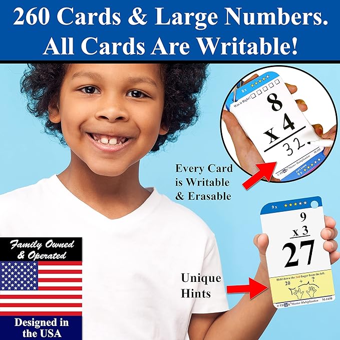 Think2Master Premium 260 Laminated Multiplication & Triangle Division Flash Cards. (All 0-12 X Facts)| Bonus: 2 Dry Erase Markers & 5 Rings. | Designed by A Teacher
