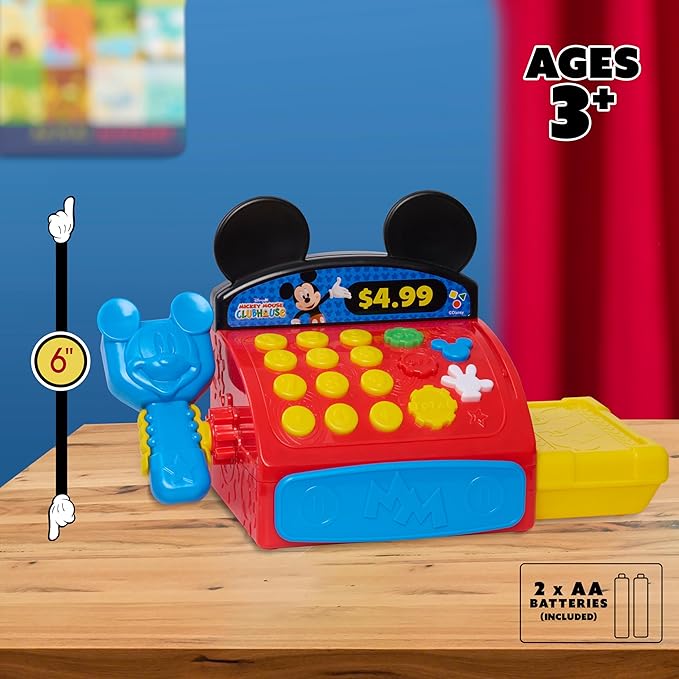 Disney Jr. Mickey Mouse Clubhouse Cash Register with Sounds, Phrases, and Pretend Play Money, 10-Pieces, Holiday Stocking Stuffers, Gifts, Presents, Ages 3 and Up by Just Play