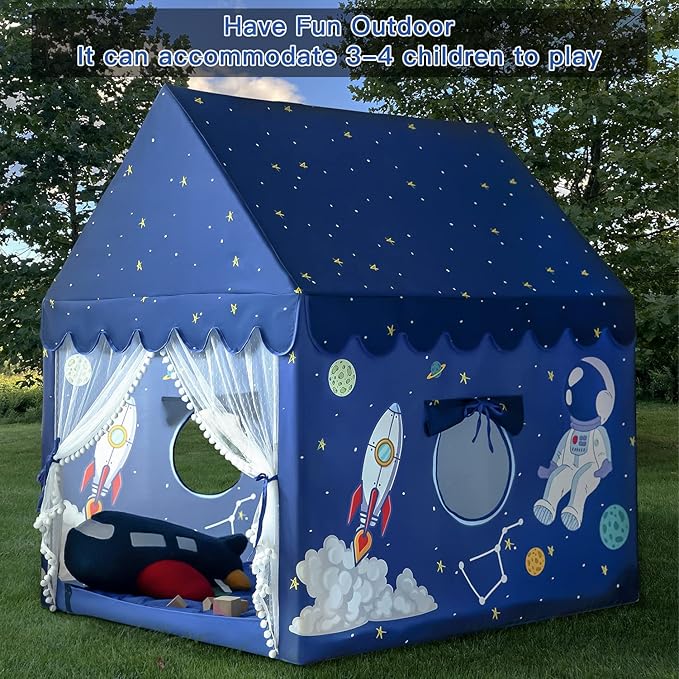 Kids Play Tent Playhouse Indoor Tent for Kids Boys Toddler, Large Castle Play House Bed Tents Spaceship Outer Space Rocket Blue, Kid Toys for Boy Girl Birthday, Christmas House Gift