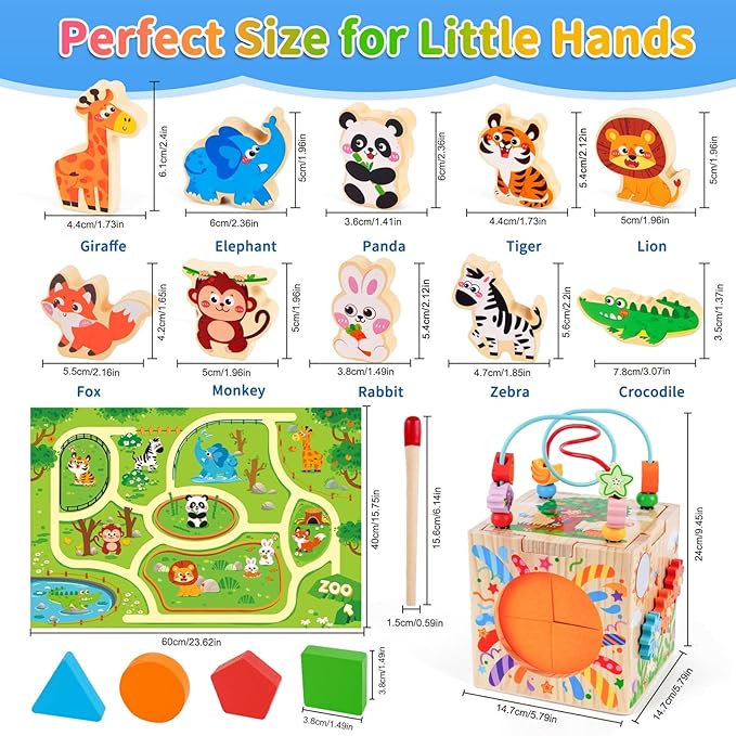 Wooden Activity Cube | Montessori Toys for 1-2 Year Old Toddlers | One Year Old 1st First Birthday Gift | Developmental Toys for 12 Months Baby Boys Girls | Bonus Sorting & Stacking Board (Pink)