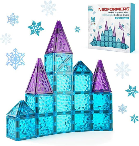 Magnetic Tiles Frozen Castle Magnetic Tiles - 3D Diamond Building Blocks, STEM Educational Kids Toys for Pretend Play, Birthday Gifts Montessori Sensory Educational Magnet Toys