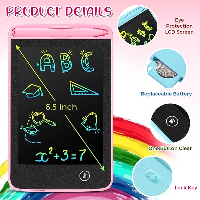 Zhehao 12 Pcs LCD Writing Tablet for Kids Colorful Drawing Doodle Board Drawing Tablet Erasable Reusable Electronic Draw Pad Gift for Boy Girl Xmas Educational Learning(6.5 Inch Screen,Vivid Color)