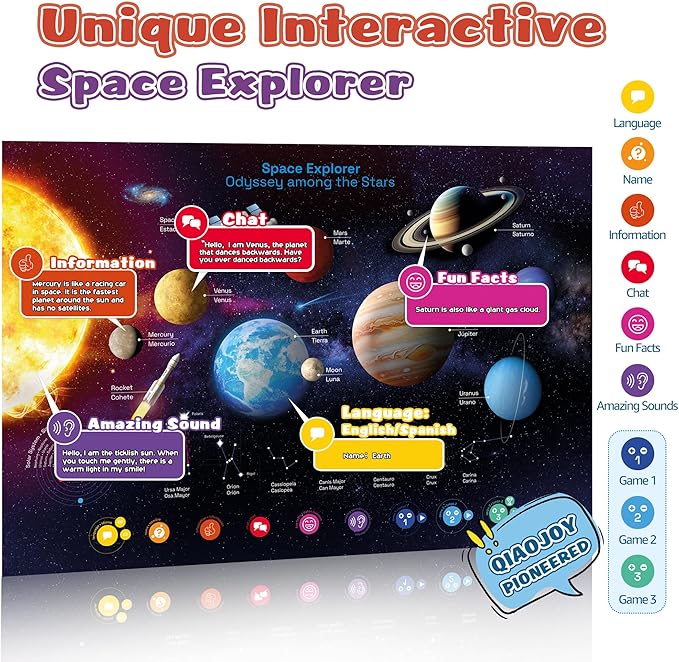 Bilingual Interactive for Kids Talking Dinosaur & Space Poster for Kids Learning and Educational Toys,Talking Educational Dinosaur Toy for Ages 3 to 12 Years Old,Space Theme Wall Decor for Preschool