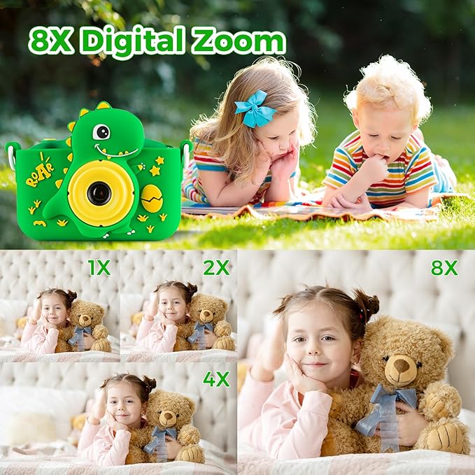 KANAD Kids Camera, Toys for Age 3-8 Year Old Boys, Stocking Stuffers for Kids, 1080P HD Selfie Digital Video Camera for Toddlers for Son - Green