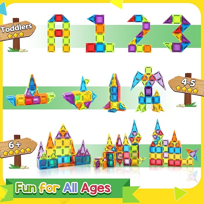 Enjoyjoy Mini Magnetic Tiles - 50PCS Travel Magnetic Tiles Set with Metal Case Portable On-The-Go Magnet Tiles for Kids Magnet Building Blocks Ages 3+ Boys and Girls Christmas Birthday Gift