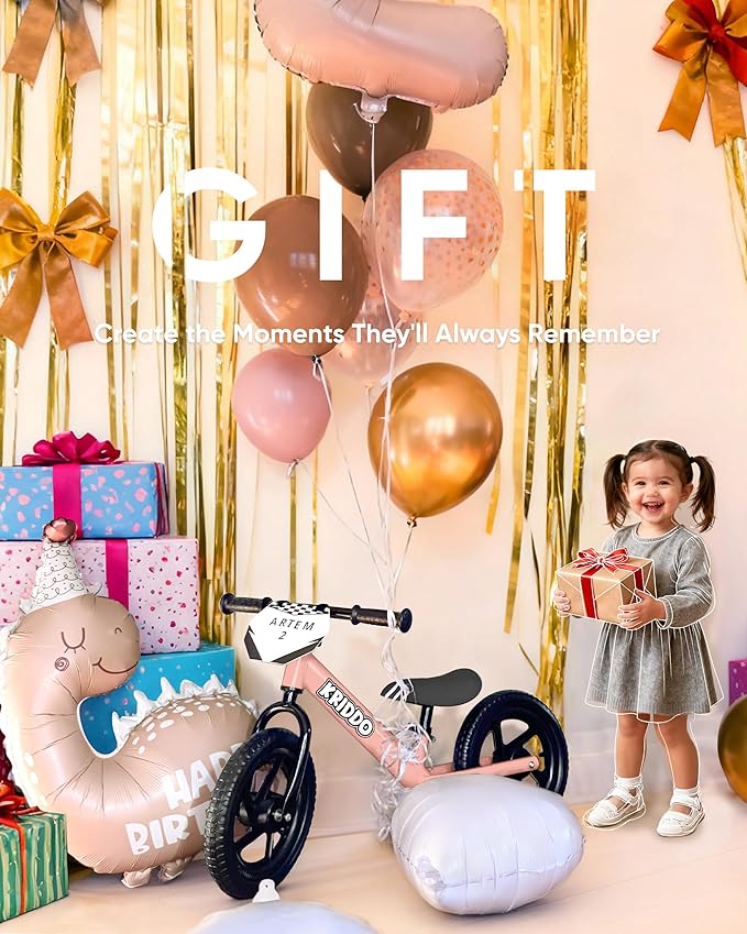 KRIDDO Toddler Balance Bike 2 Year Old, Age 24 Months to 5 Years Old, 12 Inch Push Bicycle with Customize Plate (3 Sets of Stickers Included), Steady Balancing, Gift Bike for 2-3 Boys Girls, Pink