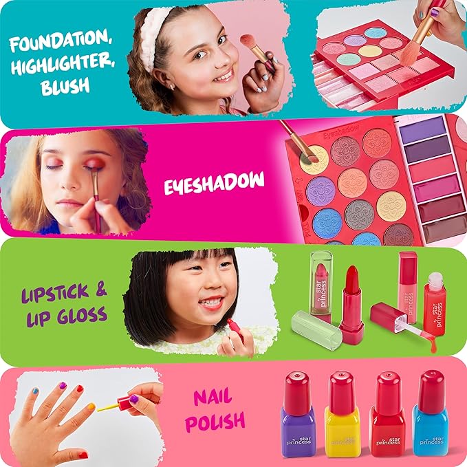 Kids Makeup Kit for Girls - Non-Toxic Real Washable Make Up Set for Little Girls - Pretend Play Toy Birthday Gift Idea for Girl Ages 3, 4, 5, 6, 7, 8, 9, 10 Year Old