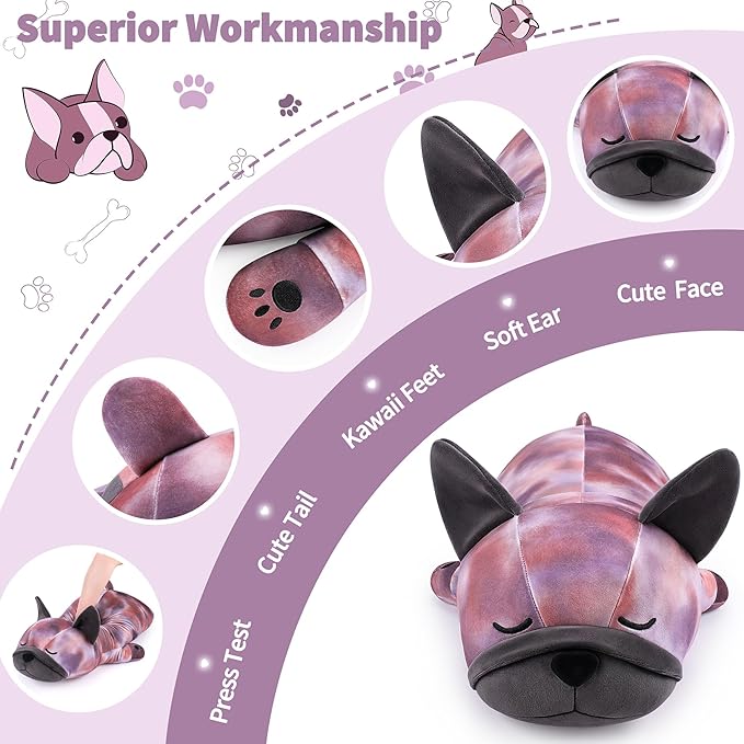 30'' Giant French Bulldog Plush Stuffed Animal- Leopard Pattern French Bulldog Dog Plush Pillow Plushies, Large Sleeping French Bulldog Large Plushie Toy, Birthday Gifts for Kids Girls Boys