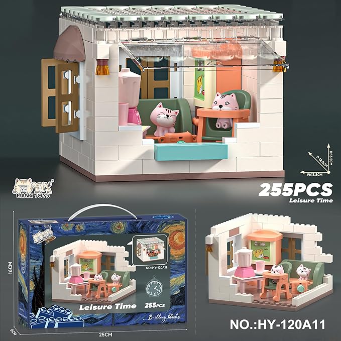 Koko's Cat Town DIY Miniature House Kit,Tiny House Living Room Building Kit,Purrfect Dollhouse with 255PCS,Cat Toys Gift for Teens Kids Ages 3+,Dollhouse for 3 and up