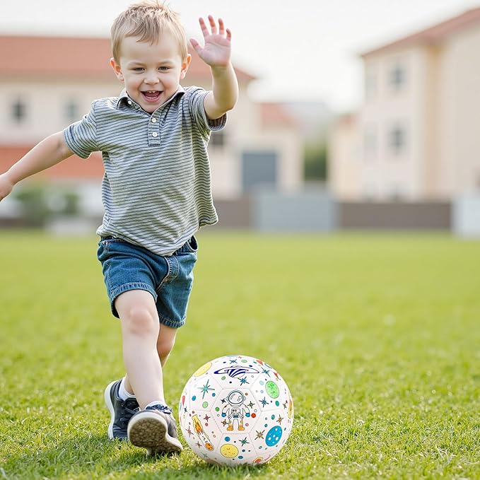 EVERICH Paint Your Own Soccer Ball with Markers, Toddler Arts and Crafts Soccer Gifts, Kids Soccer Ball Size 3 Astronaut Toys for Boys Girls, Sports Drawing DIY Design Color Play Ball Games with Pump