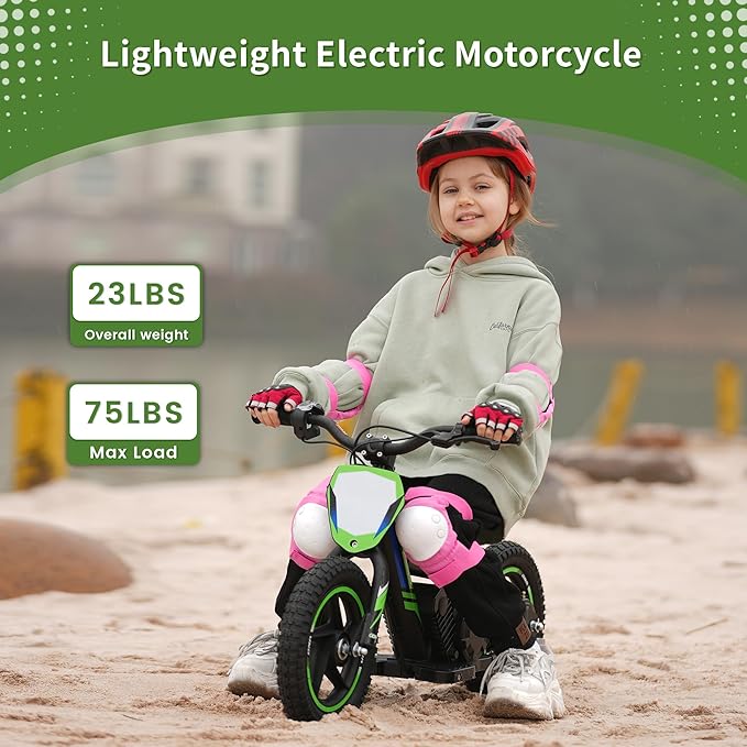 Electric Balance Bike for Kids 3 to 6 Years, Anti-Slip Grips, Adjustable Seat & Handler, Two Speed Safety Modes, Kid Electric Dirt Bike with 12” Off-Road Tires