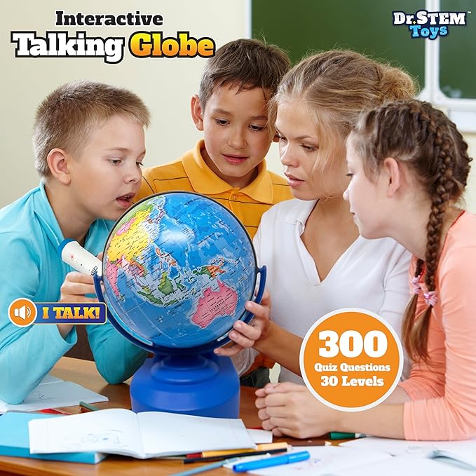 Dr. STEM Toys Interactive Talking Globe with Smart Pen, Game Panel, 300+ Geographic Quiz Questions, Touch & Learn, Music, and More - Educational Toy for Kids Ages 6+