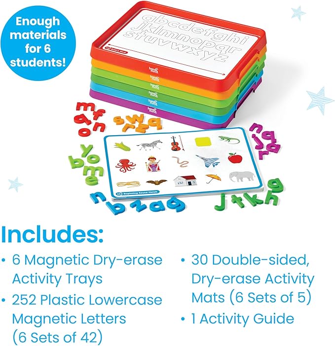 hand2mind Alphabet Word Work Small Group Set, Lowercase Magnetic Letters, Magnetic Letter Trays, Phonics Manipulatives, Phonemic Awareness Activities, Science of Reading Classroom Materials (Set of 6)