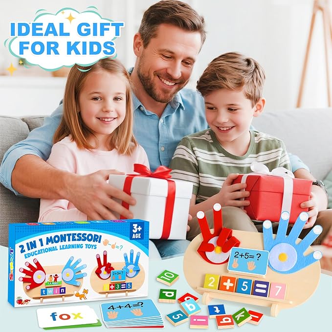 2 in 1 Preschool Learning Toys for Toddlers 2-4, Montessori Toys for 3-5 Boys Girls Birthday Gifts, Educational Math Manipulatives Number Counting Blocks & ABC Game Toys, Christmas Stocking Stuffers