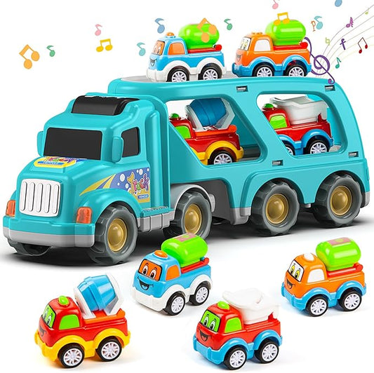 Veslier Toy Trucks Car for 2 3 4 5 Year Old Toddlers Boys Girls,Trucks Toys 5 in 1 Construction Vehicles Toys for Kids Boys Girls,Car Trucks Toys with Light Sound,Christmas Birthday Gifts.