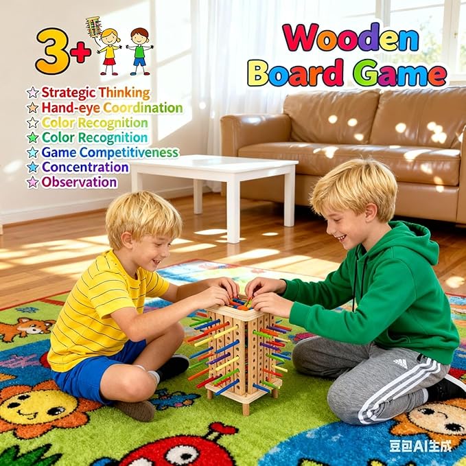 Pichoi Montessori Wooden Board Game for Age 3-5, Math Educational Puzzle Game for Kids 4-6-8, Fine Motor Skills Toys & Counting Toy Multiplayer Family Game Travel Toys Gifts for 3 4 5 6 Years Old
