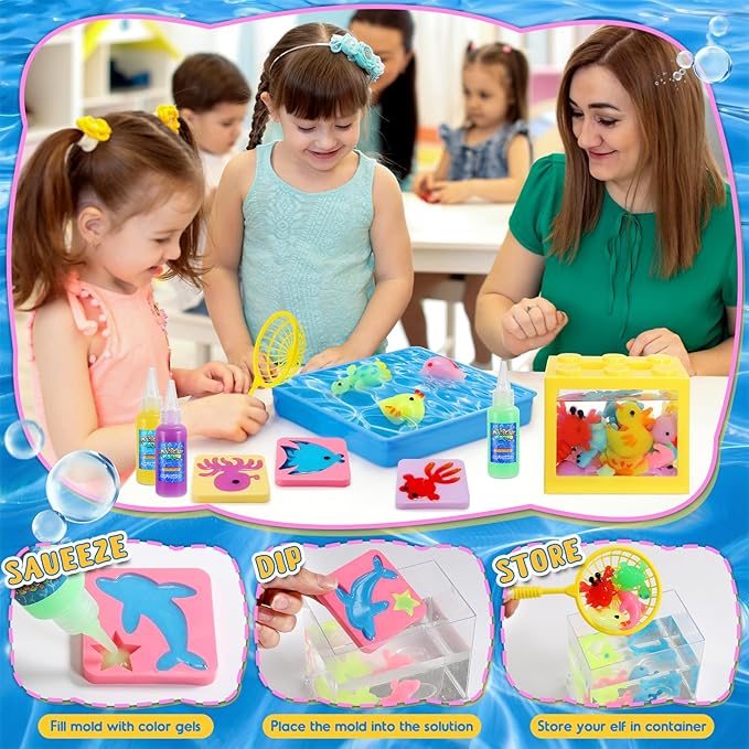 MDINGTD Magic Water Elf Toy Kit, DIY Magical Gel Art Crafts Kits with 12 Gels and 12 Molds, Make Your Own Creative Toys Party Favors Easter Christmas Birthday Gifts for Boys Ages 4-12