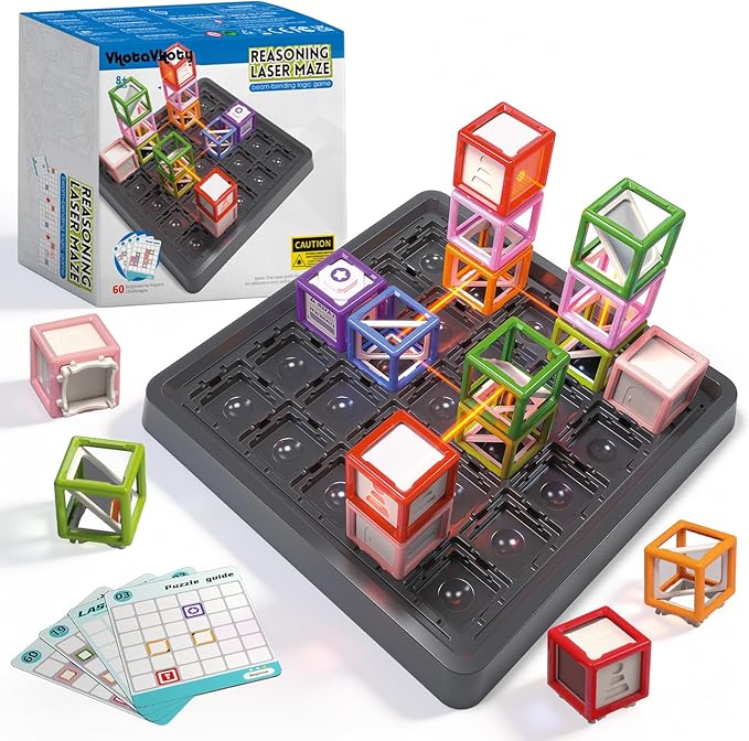 2025 New Laser Maze Reasoning Game, STEM Toys for Ages 8-13 with 60+ Challenges Puzzle Game, Board Games for 8-13 Years Old Children Gift, Learning Education Toys for Space & Logic - 37 Pcs