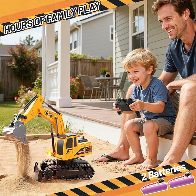 Remote Control Excavator Toys for Boys Age 6-12, 11CH 2.4Ghz RC Sand Digger with Metal Shovel Lights/Sounds, Construction Truck Toys for Boys 3 4 5 6 7 8 9 10 11 12 Year Old Kids