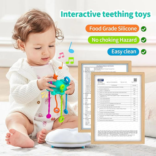 Montesorri-Toys - Montessori Pull String Toy - Made of 100% Food Grade Silicone with Built-in Rattle Function and Easy to Clean Design (Spearmint)