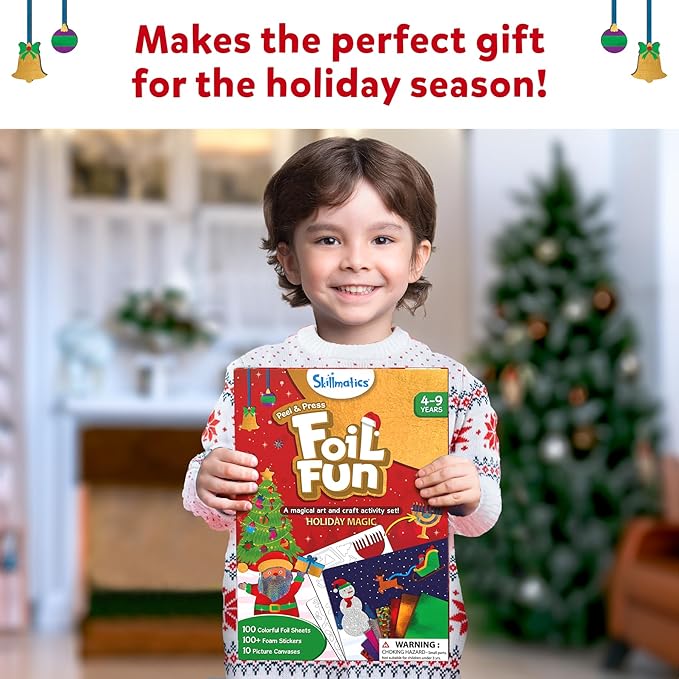 Skillmatics Foil Fun – Mess-Free Holiday Art & Craft Kit for Kids, DIY Creative Activity, Travel Game, Stocking Stuffer & Christmas Gift for Boys & Girls Ages 4, 5, 6, 7, 8, 9