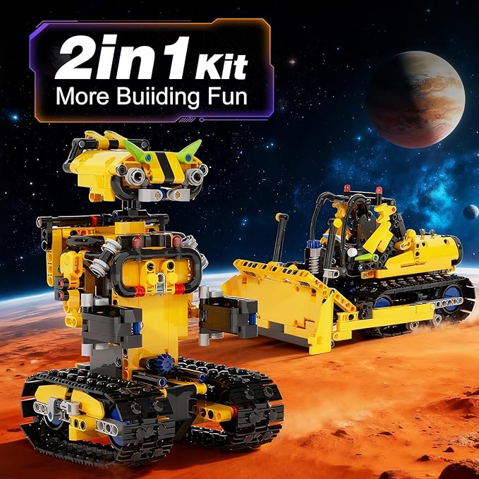 2 in 1 Robot Set, 730 Pieces Remote Control and APP Controlled Robot or Bulldozer, Building Blocks Toys STEM Project for 8 9 10 11 12 13 14 Years Old, Christmas Birthday Gift for Boys