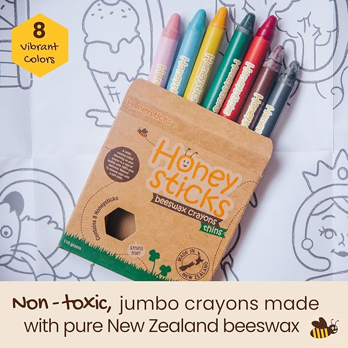 Honeysticks Kids Activity Set - 4 Giant Coloring Posters for Kids and 8 Jumbo Beeswax Crayons - Fun and Educational Posters for Toddler, Preschool Coloring. Perfect Gifts for Toddlers, Kids Aged 3-5