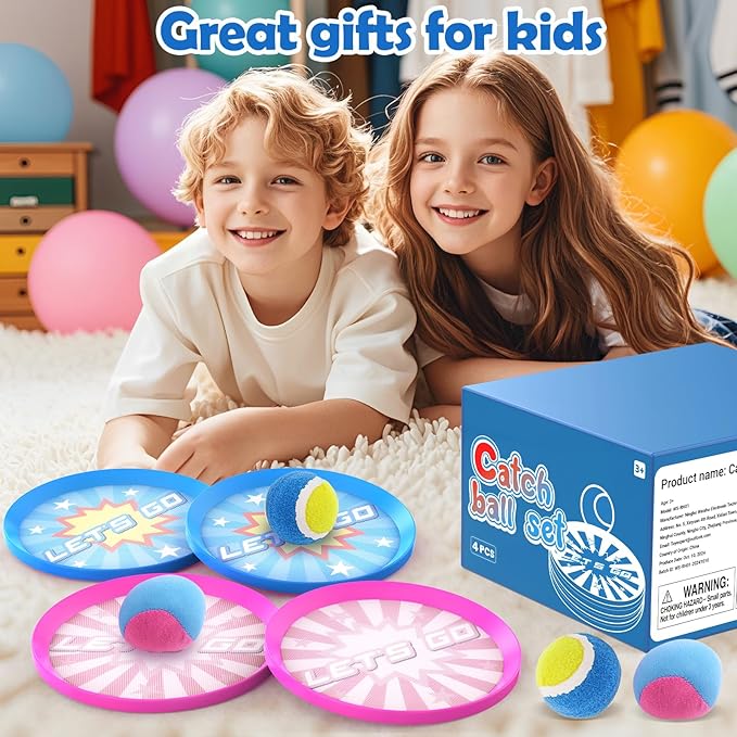 4Pcs Catch Ball Game for Kids, Outdoor Toys for Age 3-7, Beach Toy for Ages 8-13, Ball Sports Toys for Kids and Adults Family School Outdoor Games for 3-5 6-9 10+ Year Old Boys Girls