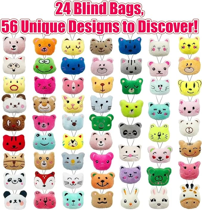 24 Pack Mini Stuffed Animals Blind Bags - Cute Keychain Plush Toys for Kids | Bulk Party Favors, Carnival Prizes, Claw Machine Goodie Bag Fillers & Classroom Rewards | Small Decoration