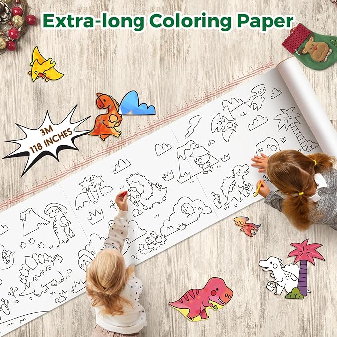 Jar Melo Dinosaur Coloring Roll for Kids -Sticky No Mess Coloring Poster for Toddlers, 118×15.74 Inches Large Coloring Tablecloth, Drawing Paper for Kids' Easel Ideal Gifts for Home Birthday Party
