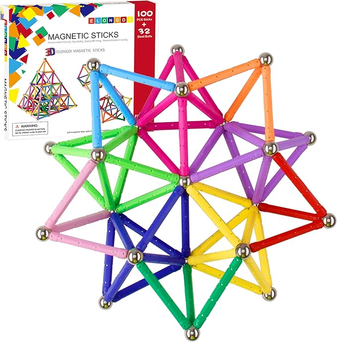 Magnetic Building Blocks, [ 132 Pieces ] Lengthen Building Sticks Set, Magnet Stem Toys Set Non-Toxic Building 3D Puzzle Boys Toys for Kids and Adult