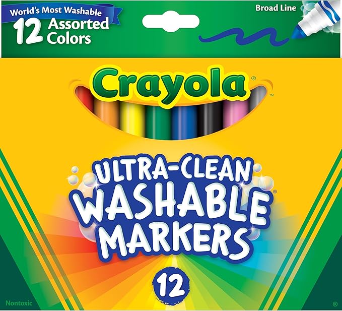 Crayola Broad Line Markers (12 Count), Washable Markers for Kids, Assorted Colors, Arts & Crafts Supplies, For Coloring Books & Art Projects, Ages 3+ (Pack of 2)