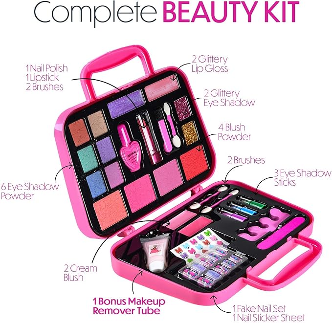 Toysical Princess Kids Makeup Kit for Girl - Real, Non Toxic Makeup for Kids kit with Remover, Washable Toddler Makeup Kit - Birthday Gift Pretend Play Makeup for Ages 3 4 5 6 7 8 9 10 Years Old